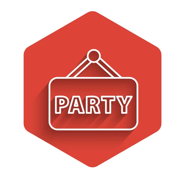 White line Signboard party icon isolated with long shadow. Red hexagon button. Vector — Image vectorielle