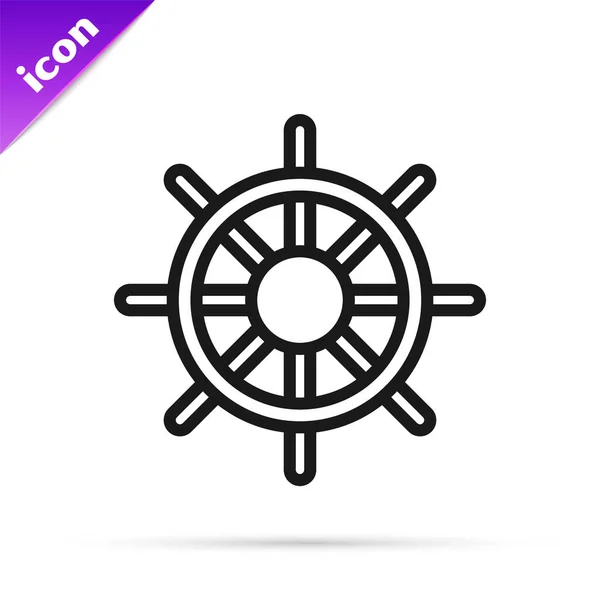 Schwarze Linie Schiffslenkrad-Symbol isoliert auf weißem Hintergrund. Vektor — Stockvektor