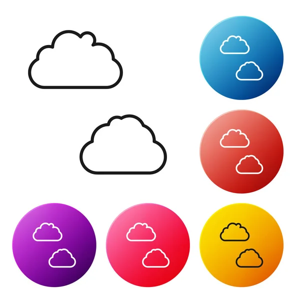 Black line Cloud icon isolated on white background. Set icons colorful circle buttons. Vector — Stockvektor