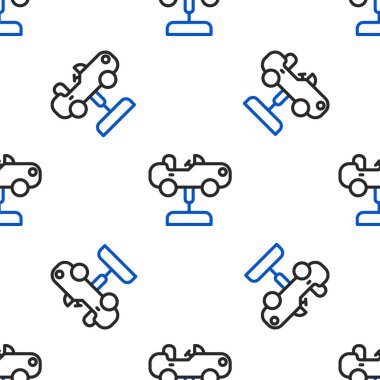 Line Swing car on the playground icon isolated seamless pattern on white background. Childrens carousel with car. Amusement icon. Colorful outline concept. Vector