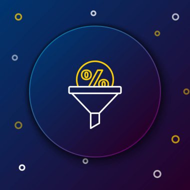 Hat Yönetimi simgesi mavi arkaplanda izole edildi. İndirimli huni. Hedef müşteri iş konsepti. Renkli taslak konsepti. Vektör