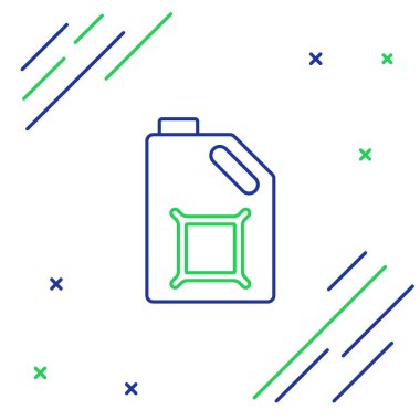 Motor makine yağı simgesi için çizgi kutusu beyaz arkaplanda izole edildi. Benzin bidonu. Yağ değiştirme ve onarım servisi. Motor yağı işareti. Renkli taslak konsepti. Vektör