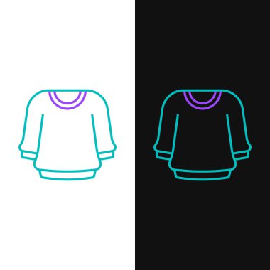 Çizgi süveter simgesi beyaz ve siyah arkaplanda izole edildi. Kazak ikonu. Kazak tabelası. Renkli taslak konsepti. Vektör