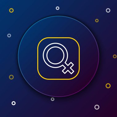 Mavi arkaplanda çizgi kadın cinsiyet simgesi izole edildi. Venüs sembolü. Bir kadın ya da organizmanın sembolü. Renkli taslak konsepti. Vektör