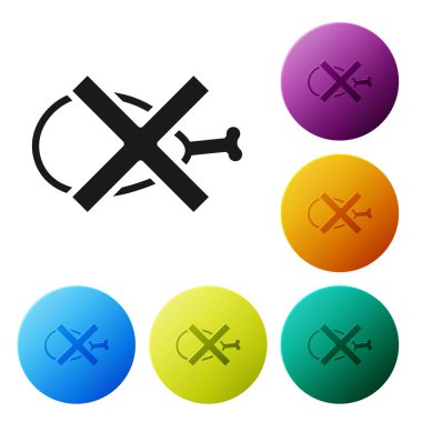 Black No meat icon isolated on white background. No fast food allowed - vegetarian food. Set icons in color circle buttons. Vector