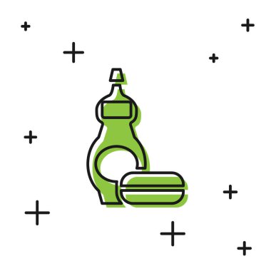 Beyaz arka planda siyah bulaşık deterjanı ikonu izole edilmiş. Bulaşık yıkamak için sıvı deterjan. Vektör