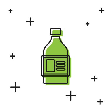 Çamaşır deterjanı, çamaşır suyu, bulaşık deterjanı ya da beyaz arka planda izole edilmiş başka bir temizlik malzemesi için siyah plastik şişe. Vektör