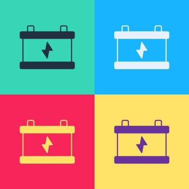 Pop Art Car akü simgesi renk arkaplanında izole edildi. Akümülatör bataryası enerji ve elektrik akümülatörü bataryası. Vektör