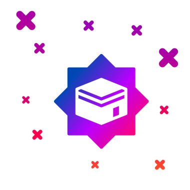 Beyaz arkaplanda renkli Kabe cami simgesi izole edildi. Kabe 'deki hac ibadeti Ramazan-ı İslam camii. Kademeli rastgele dinamik şekiller. Vektör