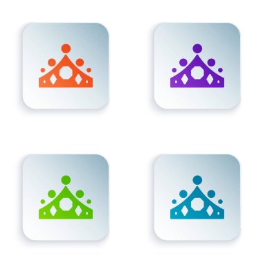 Renk Kralı taç simgesi beyaz arkaplanda izole edildi. Kare düğmelere renkli simgeleri yerleştir. Vektör