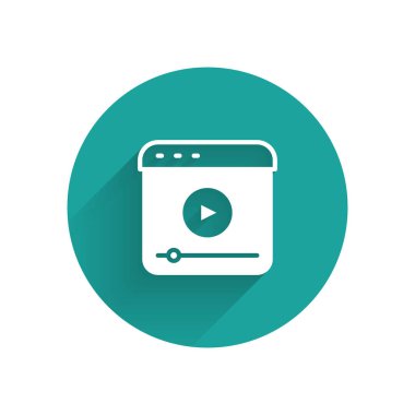 White Live çevrimiçi video oyunu ikonu uzun gölge arkaplanı ile izole edildi. Yeşil daire düğmesi. Vektör