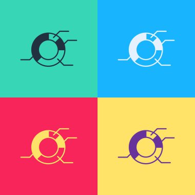 Pop Art Pie grafiği bilgi simgesi renk arkaplanında izole edildi. Diyagram çizelgesi. Vektör