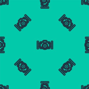 Dalgıç simgesi için mavi çizgi fotoğraf makinesi yeşil arkaplandaki kusursuz deseni izole etti. Fotoğraf makinesi simgesi. Su altı ekipmanları. Vektör