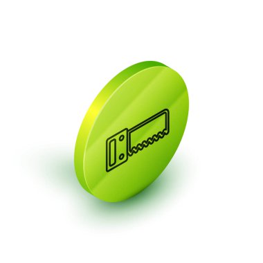 Isometric Line Hand beyaz arkaplanda izole edilmiş bir simge gördü. Yeşil daire düğmesi. Vektör