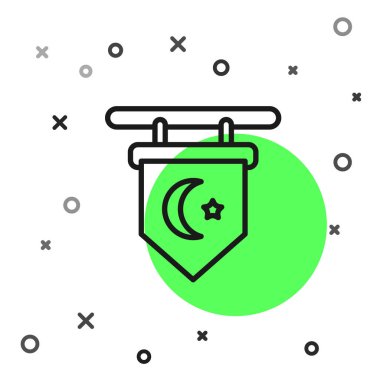 Siyah çizgi yıldızı ve hilal - beyaz arka planda izole edilmiş İslam ikonunun sembolü. Din sembolü. Vektör