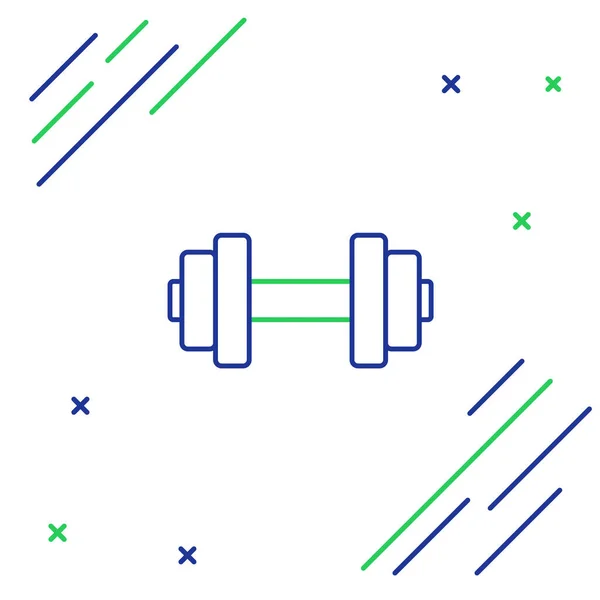 Linie Dumbbell pictograma izolat pe fundal alb. Pictograma de ridicare a mușchilor, barou de fitness, sală de gimnastică, echipamente sportive, bumbbell de exerciții. Conceptul de contur colorat. Vector — Vector de stoc