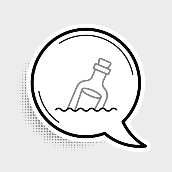 Linea Bottiglia di vetro con messaggio nell'icona dell'acqua isolata su sfondo grigio. Una lettera nella bottiglia. Simbolo dei pirati. Concetto di contorno colorato. Vettore — Vettoriale Stock