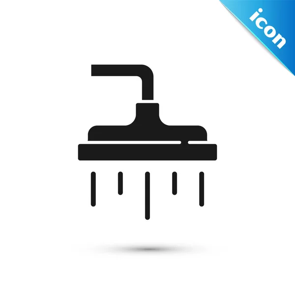 Cabeza de ducha gris con gotas de agua que fluyen icono aislado sobre fondo blanco. Vector — Vector de stock