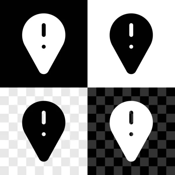 Set Map pointer with exclamation mark icon isolated on black and white, transparent background. Hazard warning sign, careful, attention, danger warning important sign. Vector — Archivo Imágenes Vectoriales