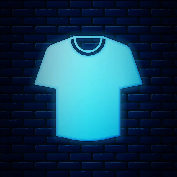 Glowing neon T-shirt icon isolated on brick wall background. Vector — Stock Vector