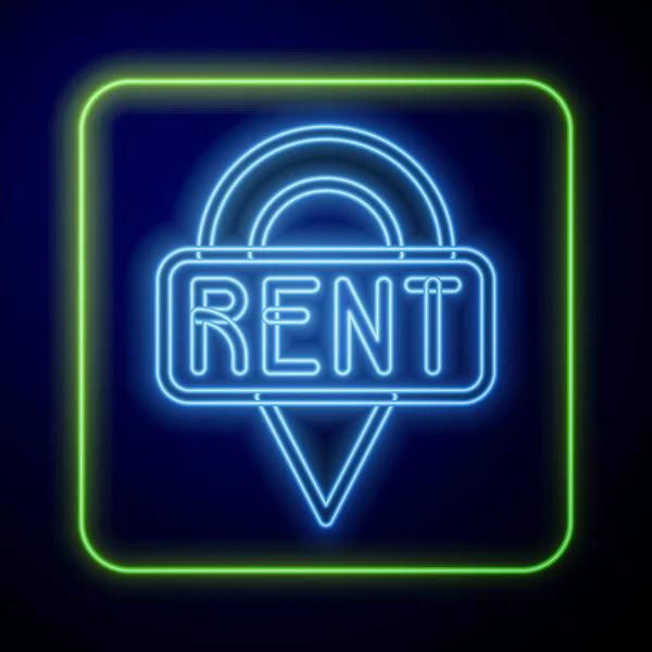 Glowing neon Location key icon isolated on blue background. The concept of the house turnkey. Vector — Stok Vektör