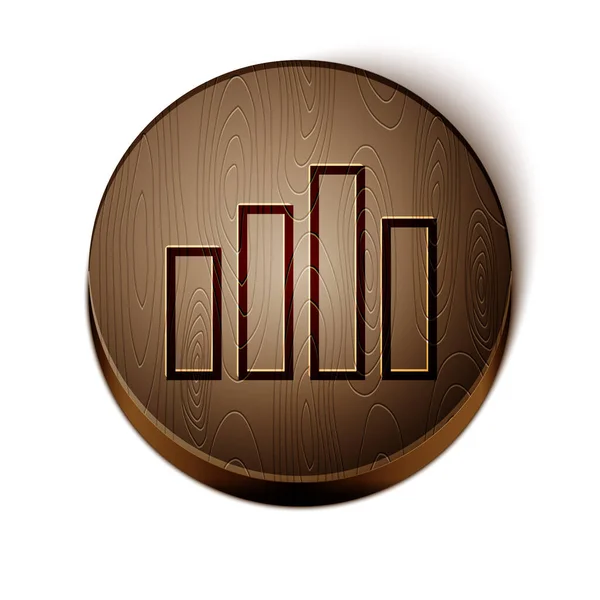 Brown line Music equalizer icon isolated on white background. Sound wave. Audio digital equalizer technology, console panel, pulse musical. Wooden circle button. Vector — Stok Vektör