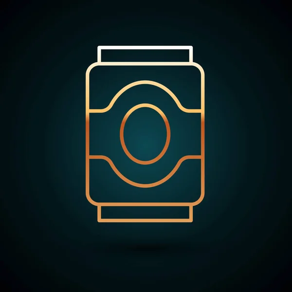 Línea de oro Soda puede icono aislado sobre fondo azul oscuro. Vector — Vector de stock