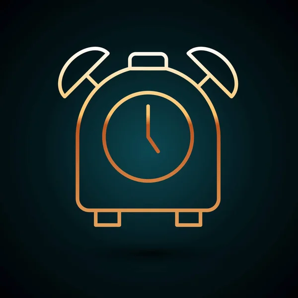 골드 라인 알람 시계 아이콘은 어두운 파란색 배경에서 분리되었다. 정신차리고 컨셉트를 잡아. 시간 표시. Vector — 스톡 벡터