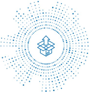 Mavi çizgi Unboks simgesi beyaz arkaplanda izole edildi. Soyut çember rastgele noktalar. Vektör