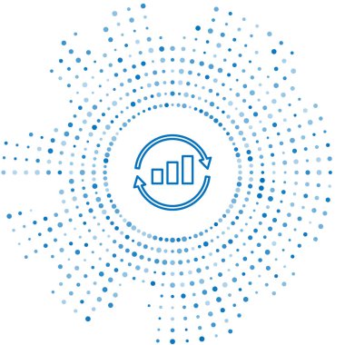 Mavi çizgi grafiği, çizelgesi, çizelgesi, diyagramı, bilgi grafiği, beyaz arkaplanda izole edilmiş turta grafik simgesi. Soyut çember rastgele noktalar. Vektör