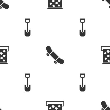 Set Climbing wall, Skateboard trick and Shovel toy on seamless pattern. Vector