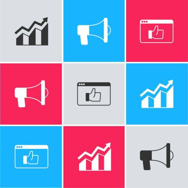 Set Financial growth increase, Megaphone and Customer product rating icon. Vector
