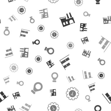 Set Factory, Wrench and gear, Graph, chart, diagram and Location on seamless pattern. Vector