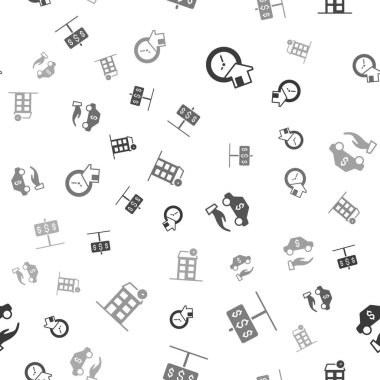 Set Time is money, House with dollar, Car rental and on seamless pattern. Vector