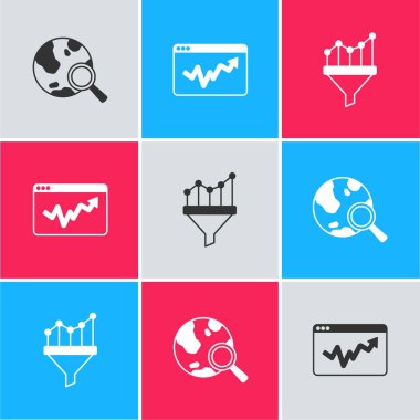 Arama küresi, grafik grafiği bilgisini ve satış hunisini simgeyle ayarla. Vektör