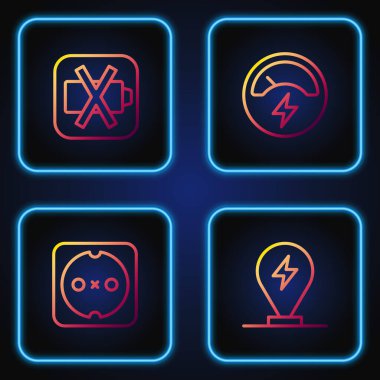 Set line Charging parking electric car, Electrical outlet, Low battery and Voltmeter. Gradient color icons. Vector