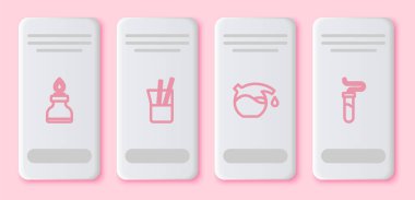 Alkol ya da ruh yakıcı, laboratuvar camı, test tüpü ve... Beyaz dikdörtgen düğme. Vektör