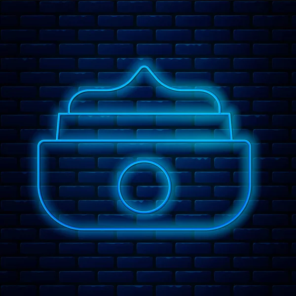 Glowing neon line Gel or wax for hair styling icon isolated on brick wall background. Hair cosmetic. Jar with product for styling hair and mustache. Vector — 图库矢量图片