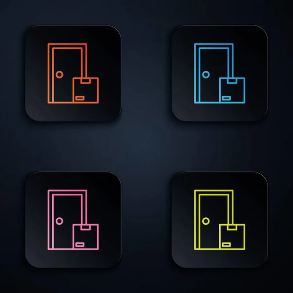 Color neon line Home delivery services icon isolated on black background. Set icons in square buttons. Vector — Stock Vector