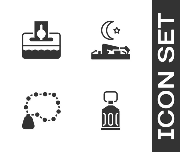 Set Ramadan Kareem lantern, Donate or pay your zakat, Rosary beads religion and Muslim man prays icon. Vector — ストックベクタ