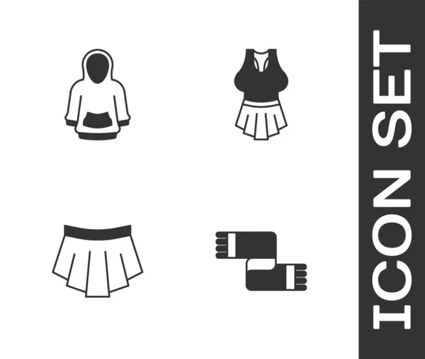 Set Winter scarf, Hoodie, Skirt and Undershirt icon. Vector — Vector de stock