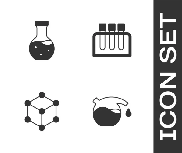 Tesztcső, molekula és ikon beállítva. Vektor — Stock Vector