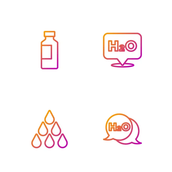 Establecer línea Fórmula química para H2O, Gota de agua, Botella de agua y. Iconos de color degradado. Vector — Vector de stock