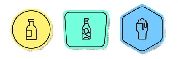 Set line Glass bottle of vodka, Beer and beer. Colored shapes. Vector — Archivo Imágenes Vectoriales
