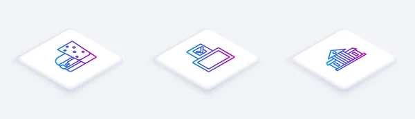 Set Isometric line Burger, Vote box and White House. White square button. Vector — ストックベクタ