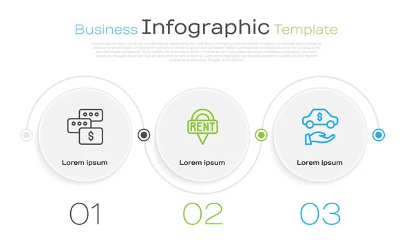 Set line Price negotiation, Location key and Car rental. Business infographic template. Vector — 图库矢量图片