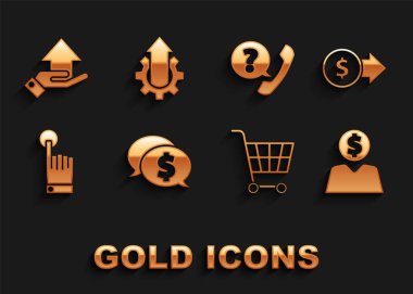 Set Speech bubble with dollar, Business man planning mind, Shopping cart, Hand touch and tap gesture, Telephone handset speech chat, Money and Arrow growth gear business icon. Vector