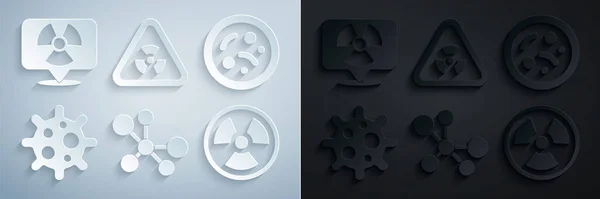Set Molecule, Bacteria, Virus, Radioactive, Triangle with radiation and in location icon. Vector — Stok Vektör