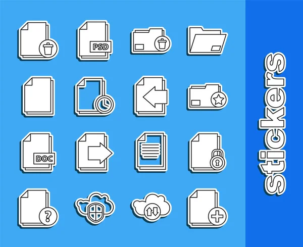 Set line Add new file, Document and lock, folder with star, Delete, clock, document and Next page arrow icon. Vector — ストックベクタ