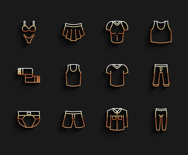 Set line Men underpants, Short or, Swimsuit, Shirt, Leggings, Undershirt, Pants and T-shirt icon. Vector — ストックベクタ